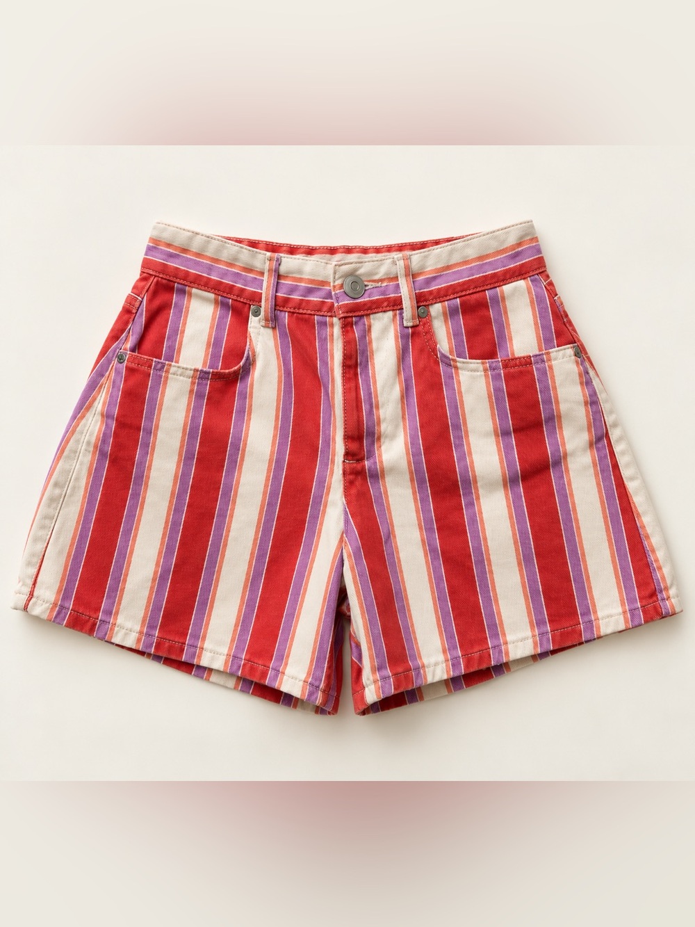 Zara Striped Red & Purple Women's Jean Shorts